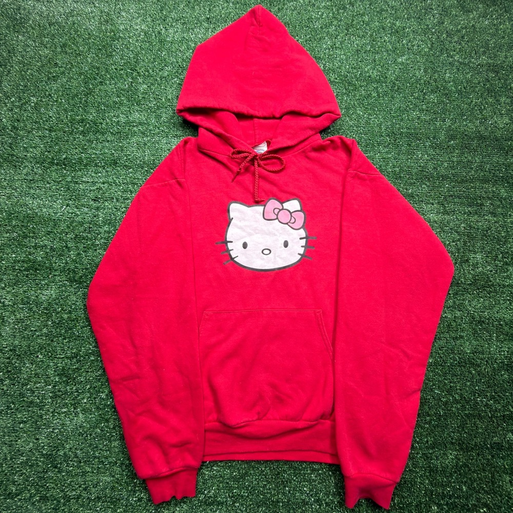 VINTAGE Y2K Hanes Hello Kitty Graphic Hoodie Red Sanrio Sweatshirt Adult Small